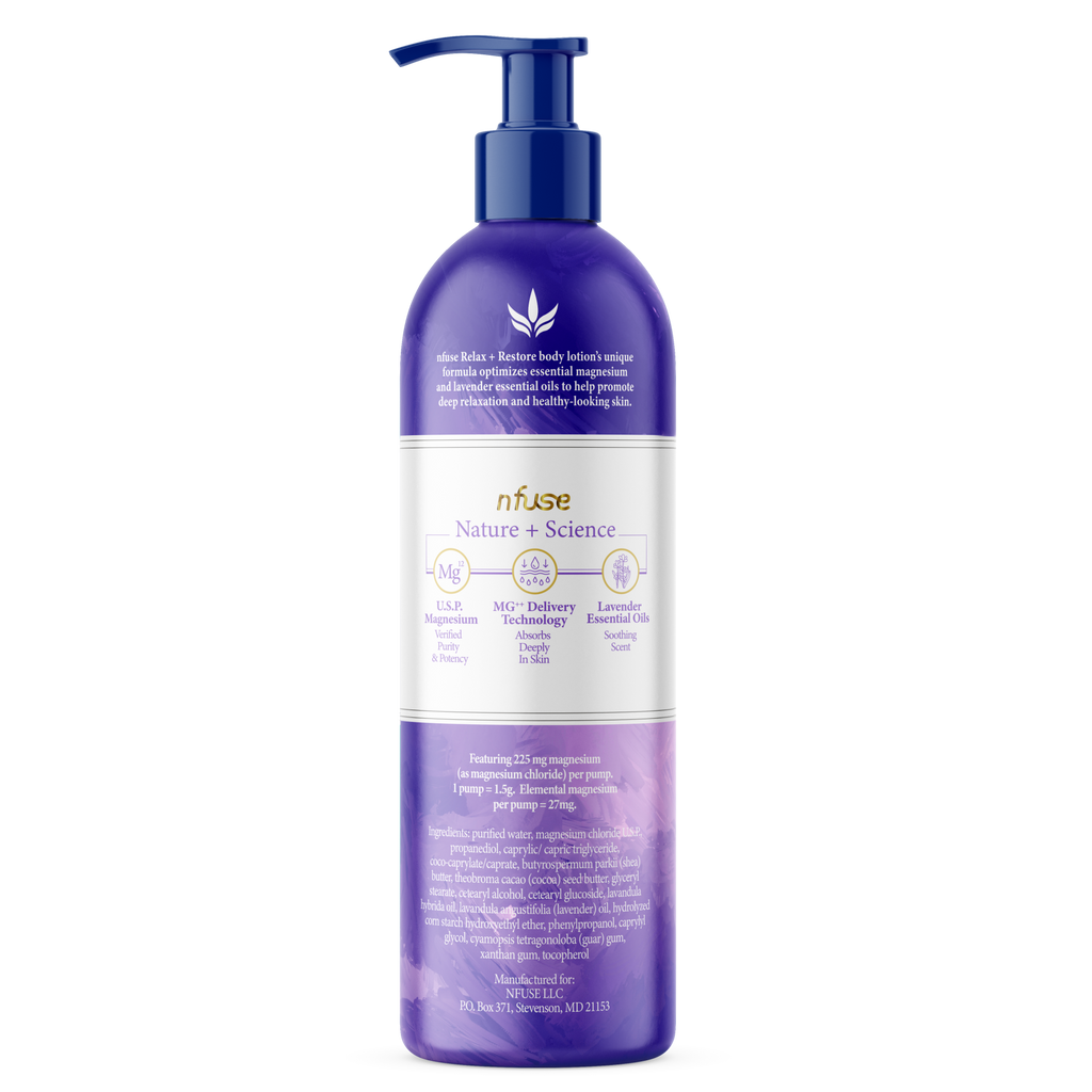 nfuse Magnesium Relax + Restore lavender body lotion with lavender essential oils for relaxation - Nature + Science