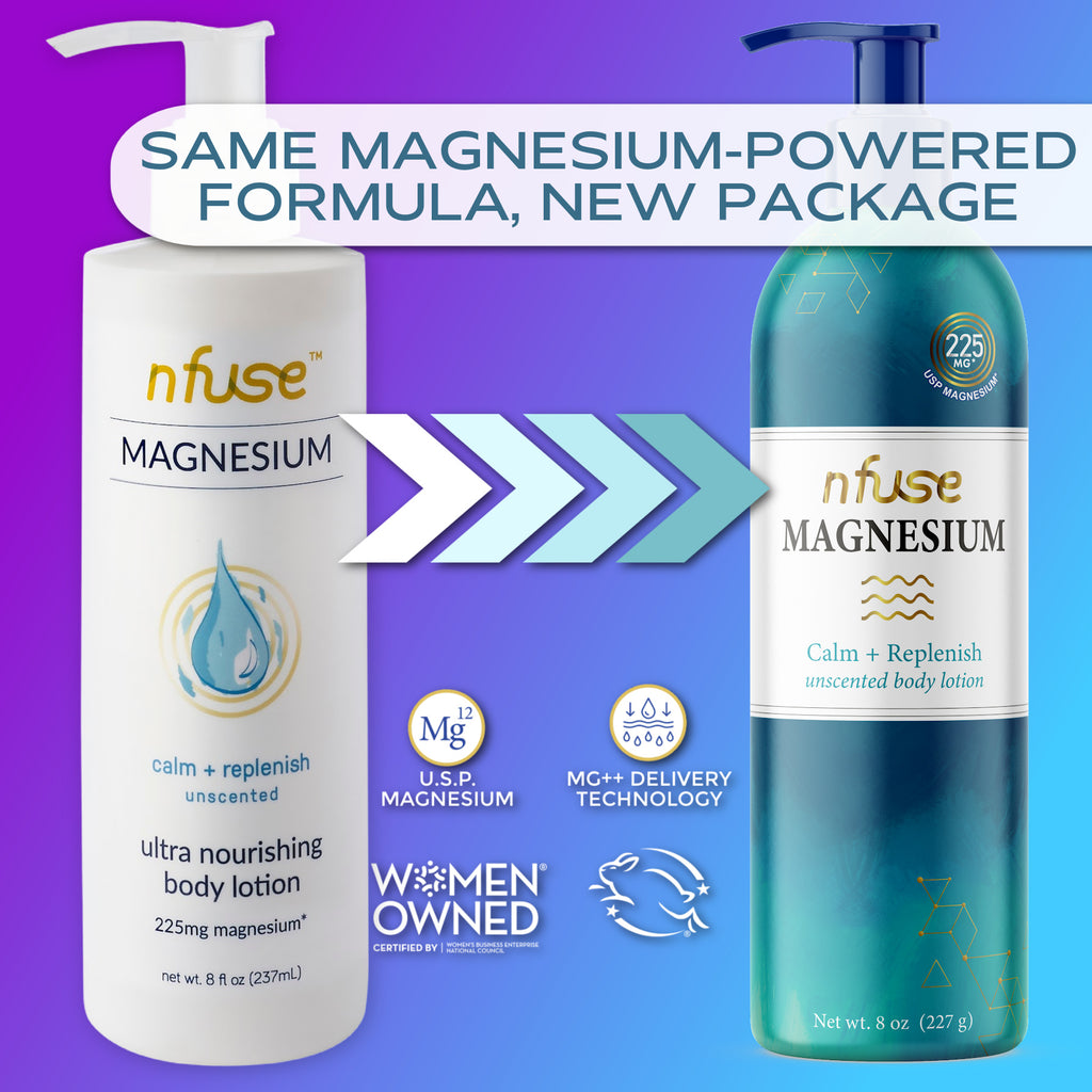 nfuse magnesium lotion - Same Magnesium-Powered Formula, New Package. Women-Owned, Cruelty-Free