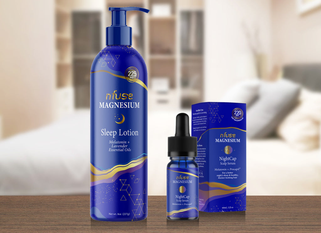 Sleep Collection from nfuse - Sleep Lotion and NightCap Scalp Serum - natural sleep solutions