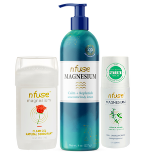 nfuse Rose Clear Gel Natural Deodorant, Unscented Magnesium Lotion, Rosemary-Mint Magnesium Natural Roll On Deodorant